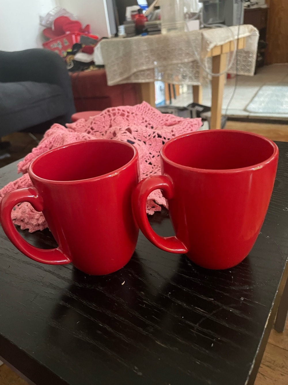 Bright Red Corelle Stoneware Coffee Mugs - Set of 2.